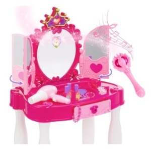 Kids Princess Vanity Mirror w/ AUX Cable, Wand, Hairdryer, Accessories, Pink, Appears New