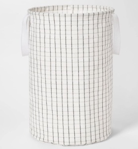 Room Essentials, Soft Sided Scrunchable Round Laundry Hamper (x4), White Grid Pattern, Appears New