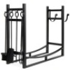 Steel Firewood Log Storage Rack & Tool Set w/ Kindling Holder - 34.25in