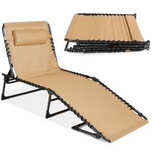 Portable Patio Chaise Lounge Chair Outdoor Recliner w/ Pillow