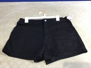 Case of (12) Black Denim Highest Rise Shorts, Size 14 