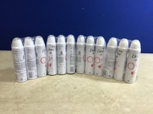 Lot of (12) Dove 0% Aluminum Deodorant Spray, Pomegranate & Lemon Verbena