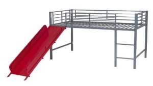 DHP Junior Twin Metal Loft Bed with Slide, Multifunctional Design, Silver with Red Slide  
