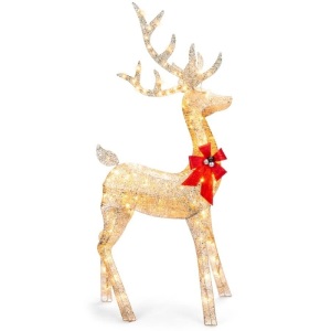 5ft 3D Pre-Lit Gold Glitter Christmas Reindeer Yard Decoration w/ 150 Lights