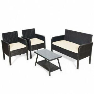 4 Piece Patio Rattan Wicker Furniture Set 