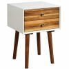 Wooden Mid-Century End Side Table With 2 Storage Drawers