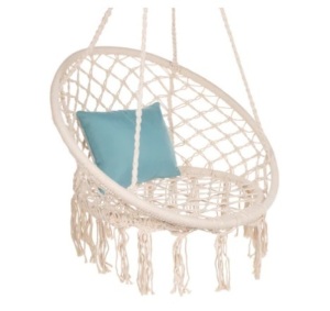 Cotton Macrame Hammock Hanging Chair Swing, Handwoven w/ Backrest, Beige, Appears New