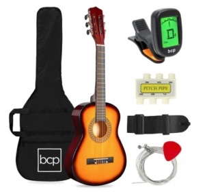 Kids Acoustic Guitar Beginner Starter Kit with Carrying Case, 30in, Sunburst, Appears New/Damaged Box