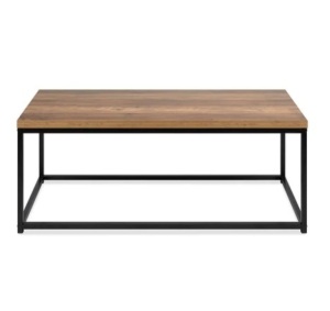 44in Modern Industrial Rectangular Wood Grain Coffee Table w/ Metal Frame, Appears New/ Damaged Box