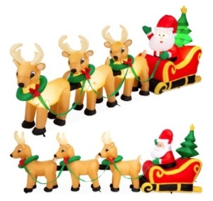 Lighted Inflatable Santa Claus & Reindeer Christmas Decoration, 9ft, Appears New