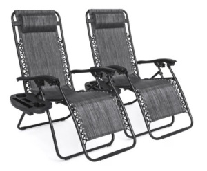 Set of 2 Adjustable Zero Gravity Patio Chair Recliners w/ Cup Holders, Gray, Appears New