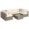 7-Piece Modular Wicker Sectional Conversation Set w/ 2 Pillows, Cover