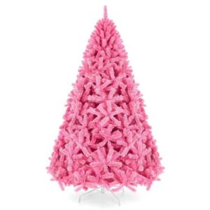 7.5' Pink Artificial Fir Christmas Tree w/ Foldable Stand