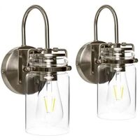 Industrial Metal Hardwire Wall Sconces w/ Clear Glass Shade, Silver, Set of 2&nbsp;