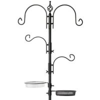 4-Hook Bird Feeding Station, Steel Feeder Stand w/ 2 Bird Feeders - 91in
