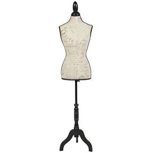 Female Mannequin Torso Display w/Wooden Tripod Stand, Adjustable Height, Designer Pattern