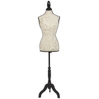Female Mannequin Torso Display w/Wooden Tripod Stand, Adjustable Height, Designer Pattern