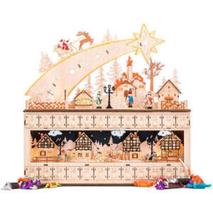 Wooden Christmas Shooting Star Advent Calendar w/LED Light Background 