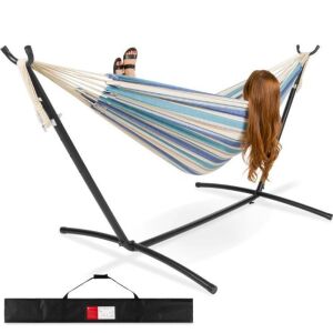 2-Person Brazilian-Style Double Hammock w/ Carrying Bag and Steel Stand