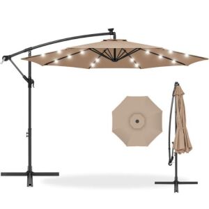 Solar LED Offset Hanging Patio Umbrella w/ Crank Tilt Adjustment - 10ft