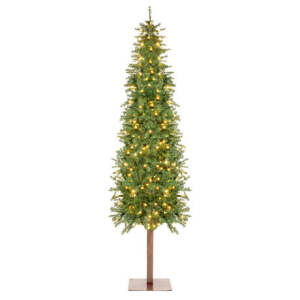 Pre- Lit Artificial Apline Slim Pencil Christmas Tree w/LED Lights, Stand 