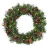 24in Pre-Lit Spruce Christmas Wreath w/ 50 LED Lights, Silver Bristles, Pine Cones, Berries