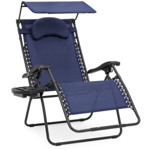 Oversized Zero Gravity Reclining Lounge Patio Chair w/ Folding Canopy Shade and Cup Holder