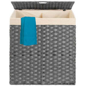 Double Laundry Hamper Basket w/ Easy Assembly Liner Bag 