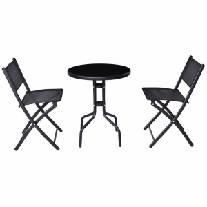 3 Piece Black Outdoor Patio Folding Table and Chairs Set