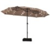 15Ft Patio Double-Sided Solar LED Market Umbrella Crank Base Tan&nbsp;