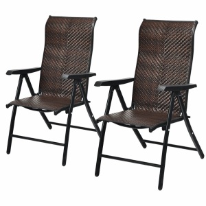 2 Piece Patio Rattan Folding Reclining Chairs 