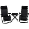 3-Piece Metal Folding Portable Zero Gravity Outdoor Lounge Chair in Black with Side Table