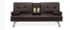 Faux Leather Upholstered Convertible Sofa Bed Futon w/ 2 Cupholders,New