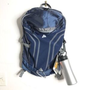 Ozark Trail Anvik2 24L Backpack with Silver Water Bottle, Hydration Compatible, Lightweight, EVA Foam Shoulder Straps, Navy Blue - NEW