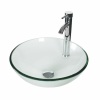 BT-A16 Clear Handmade Circular Vessel Bathroom Sink w/ Faucet Set. Appears New. 