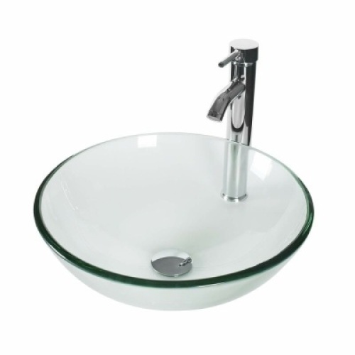 BT-A16 Clear Handmade Circular Vessel Bathroom Sink w/ Faucet Set. Appears New.&nbsp;