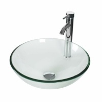 BT-A16 Clear Handmade Circular Vessel Bathroom Sink w/ Faucet Set. Appears New.&nbsp;