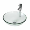 BT-A16 Clear Handmade Circular Vessel Bathroom Sink w/ Faucet Set. Appears New.&nbsp;