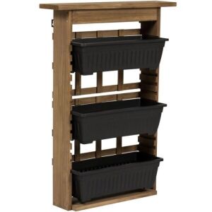 3-Tier Outdoor Rustic Wooden Garden Vertical Wall Mount Planter