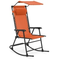 Folding Zero Gravity Rocking Chair w/ Attachable Sunshade Canopy, Headrest - Orange. Appears New