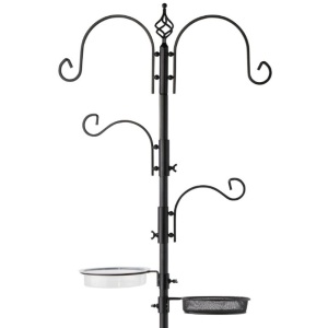 4-Hook Bird Feeding Station, Steel Feeder Stand w/ 2 Bird Feeders - 91in 