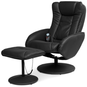 Faux Leather Electric Massage Recliner Chair w/ Stool Ottoman, Remote. Appears New 