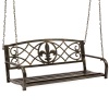 2-Person Outdoor Metal Hanging Swing Bench w/ Fleur-de-Lis Accents 