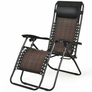 Folding Patio Rattan Zero Gravity Lounge Chair Recliner-Coffee 