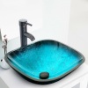 16.5" Turquoise Square Bathroom Tempered Glass Vessel Sink Combo w/ Faucet & Pop-Up Drain. Appears New. 