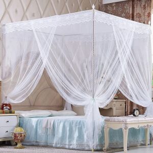 Nattey 4 Corners Princess Bed Curtain Canopy Canopy, Twin, White