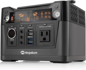 NinjaBatt Portable Power Station with 280Wh Lithium Battery, 110V/300W AC Outlets, QC3.0 USB, 12V/24V DC & LED Flashlight