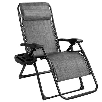 Black Metal Frame Stationary Zero Gravity Chair(s) with Gray Sling Seat