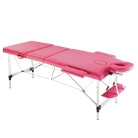 Aluminium 3 Section Portable Massage Bed w/ Face Cutout, Pink. Appears New.&nbsp;