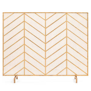 Single Panel Iron Chevron Fireplace Screen w/ Antique Finish- 38x31in